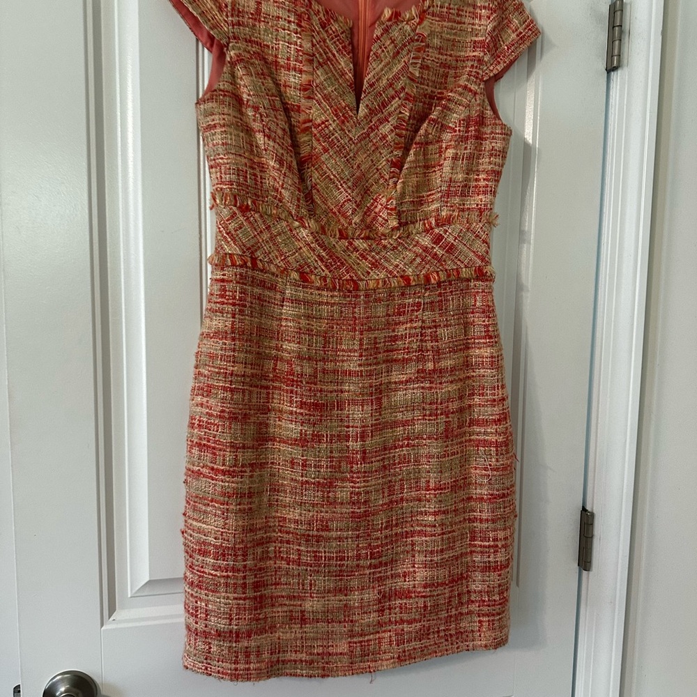 Ellen Tracy Red and Cream Tweed Mini Dress